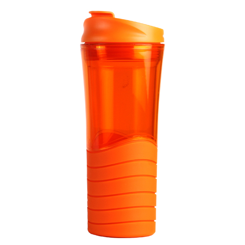 TE-038, Vaso translucido fabricado en plástico san con doble pared, tapa protectora de polipropileno y soporte de silicon, capacidad de 470 ml.colores: azul, rojo, negro, naranja y verde